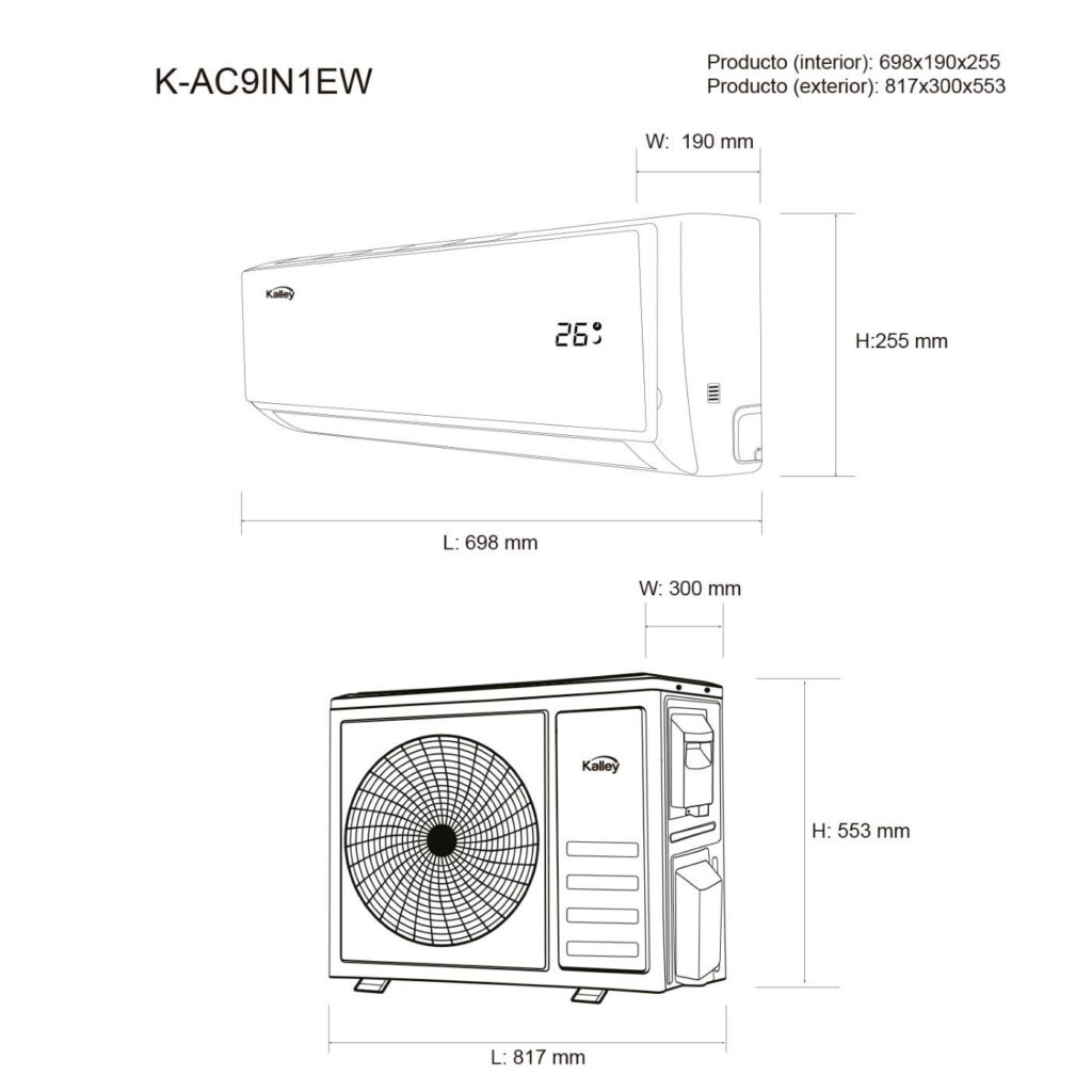 Aire Acondicionado Kalley 9000 Btu Tipo Split Inverter Wifi 110v K Ac9in1ew Negro Somos Epm Gyh 0396